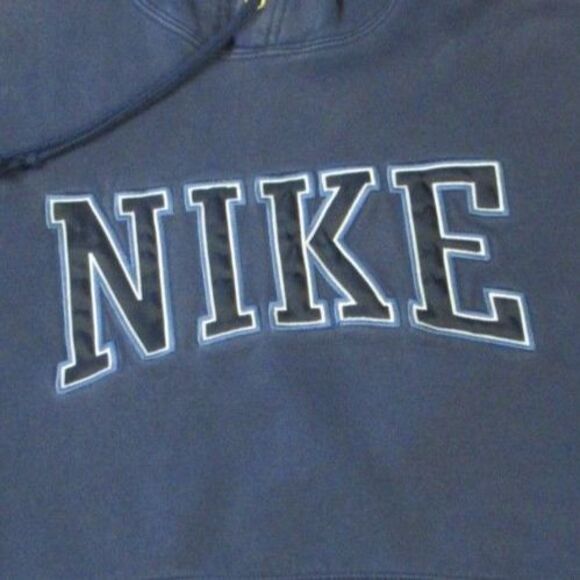 NIKE Navy Blue Spellout VINTAGE Hoodie Sz M Grey Silver Tag Sweatshirt 90s Y2K - Picture 3 of 14